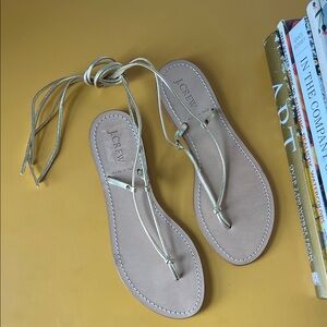 J. Crew Metallic Gold Leather Lace-Up Sandals Made in Italy Size 8
